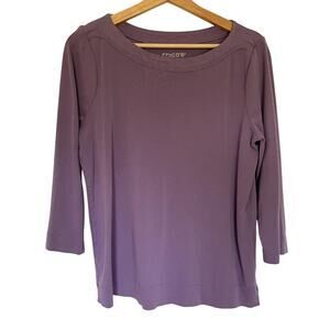 Chico's purple pima cotton boat neck 3/4 sleeve shirt women's size large casual